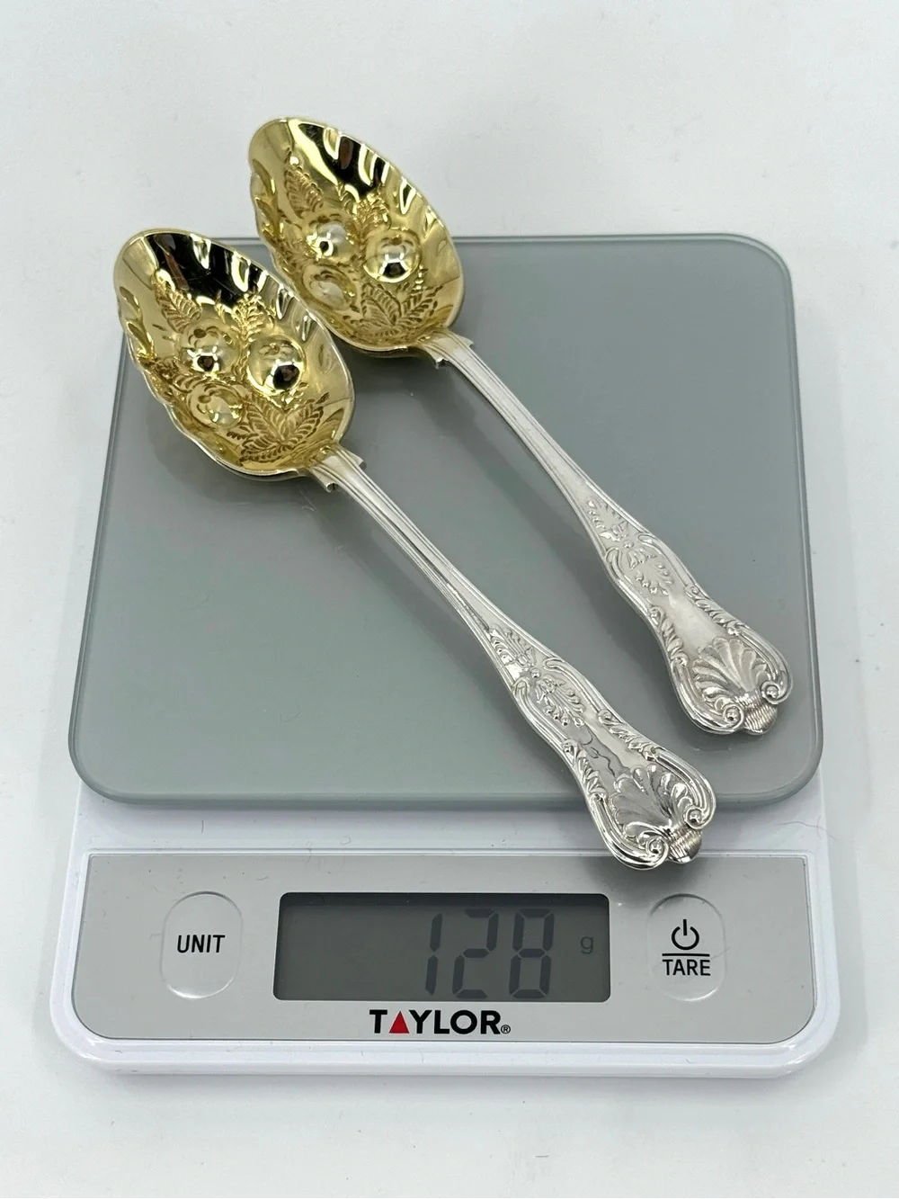 Vintage Reed And Barton Kings Silver plated Berry Serving Spoons Gold vermeil